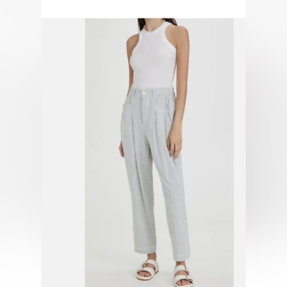 Free People Womens Make‎ A Stand Seersucker Trouser Pants Sz S Blue White Stripe